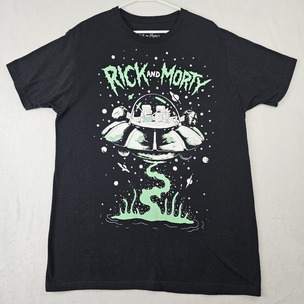 Rick and Morty Space Cruiser T-Shirt Men's Large Black Cotton Adult Swim Graphic